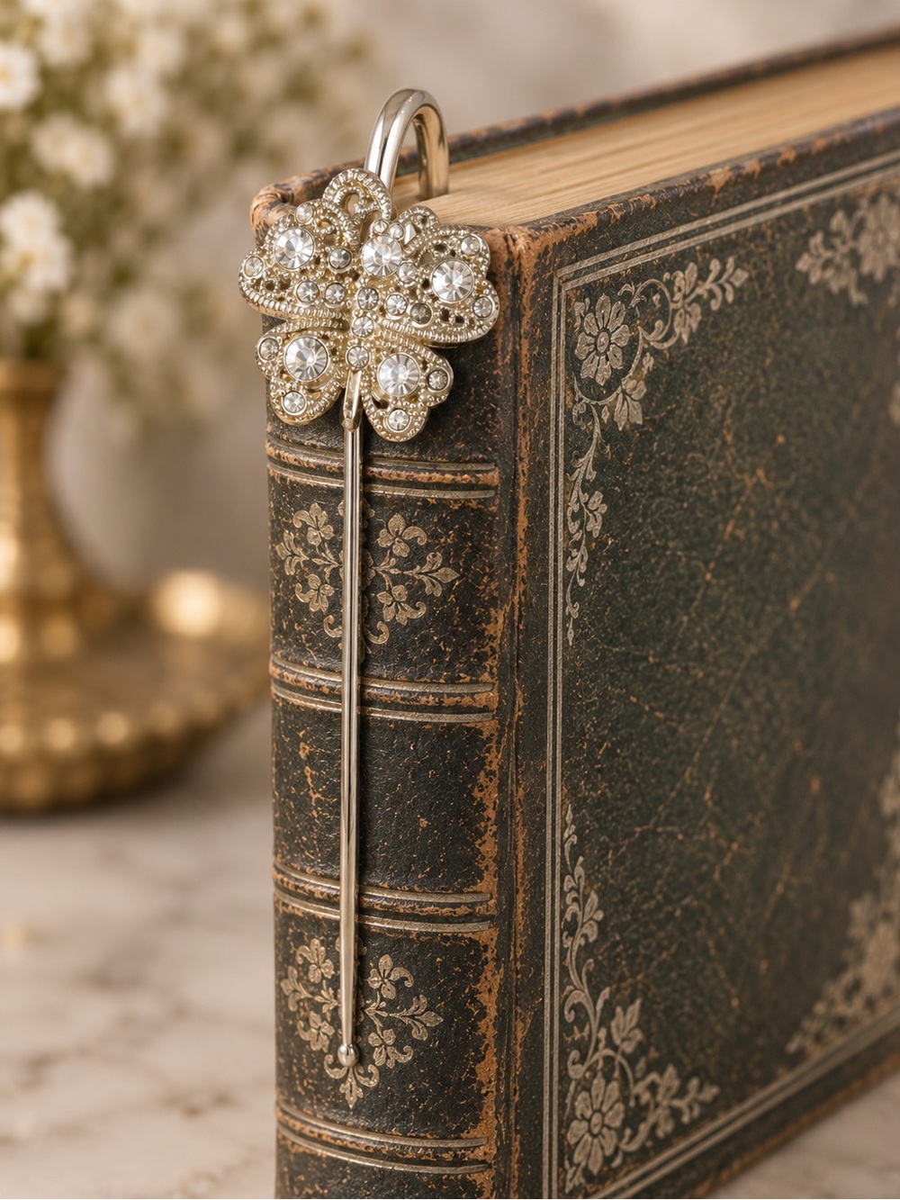 Vintage Rhinestone Butterfly Silver Tone Metal Bookmark Jeweled Book Lover Gift